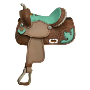 13" DOUBLE T  BARREL STYLE SADDLE WITH ALLIGATOR PRINT SEAT AND ACCENTS