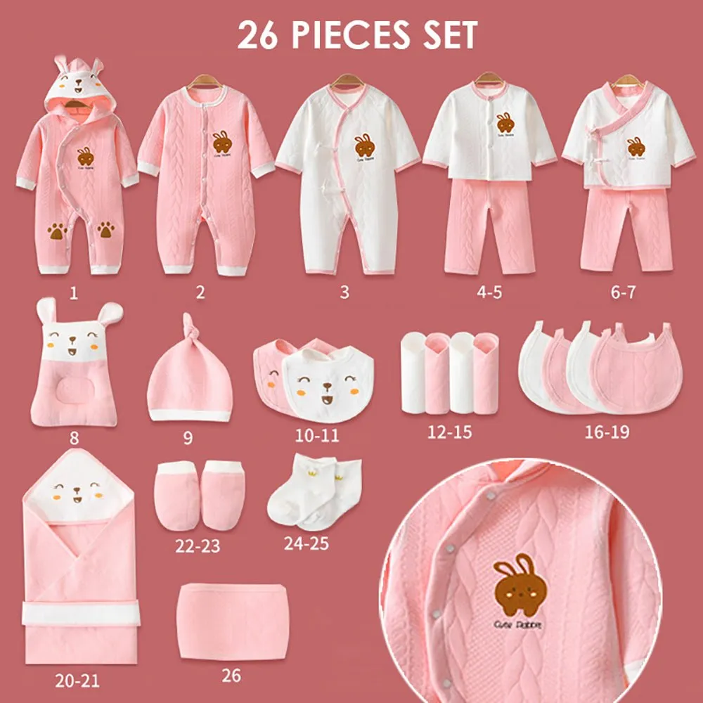 26pcs Pink Hunny Bunny , New born Baby Girl/Boy Gift Hamper all Season wear Clothes Gift Hamper Box, (0-6months)