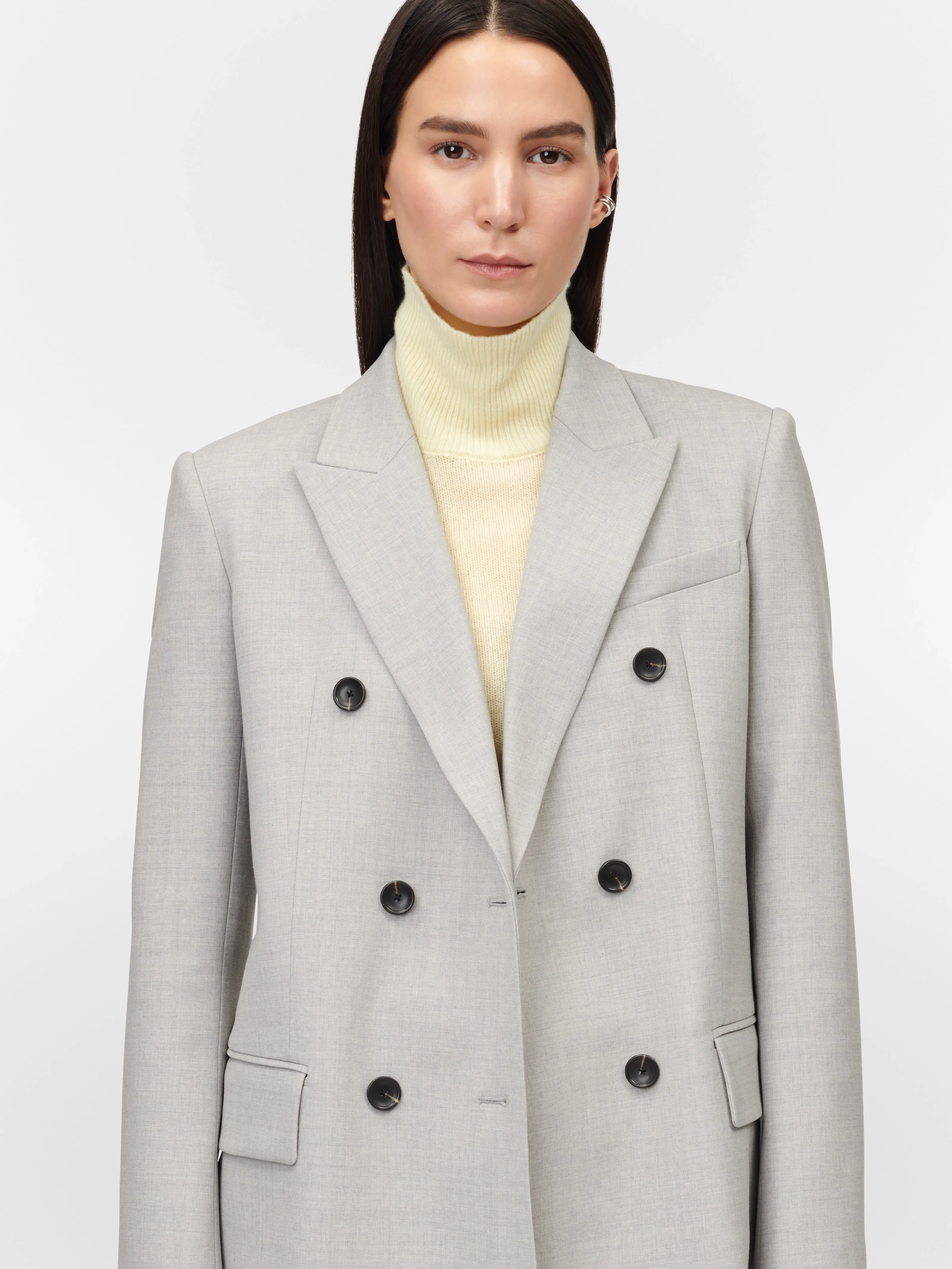 6-Button Double Breasted Blazer in Pale Grey Melange