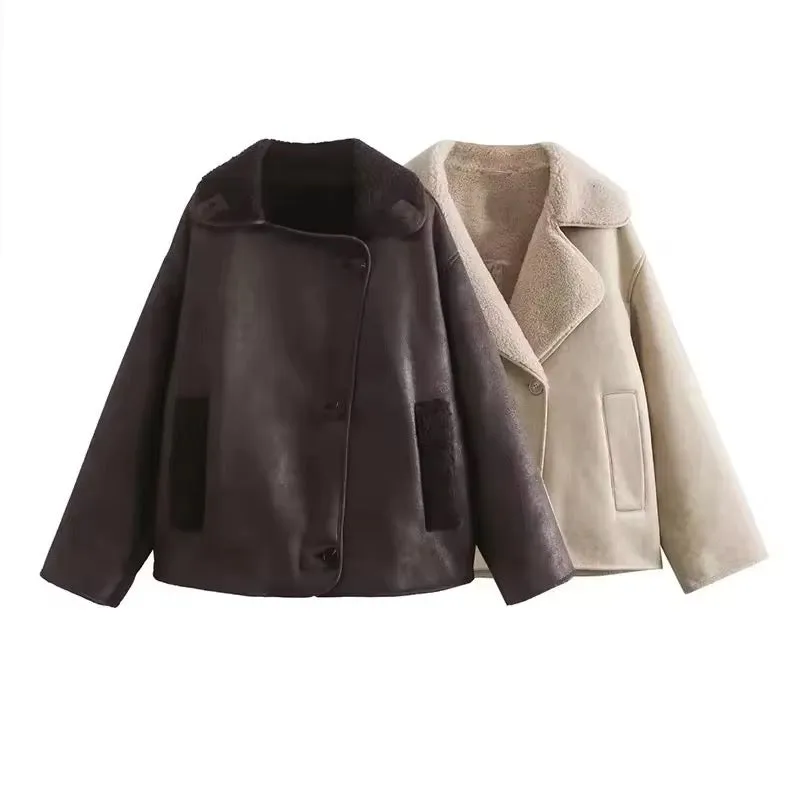 A&A Single-Breasted Lapel Double-Sided Suede Coat