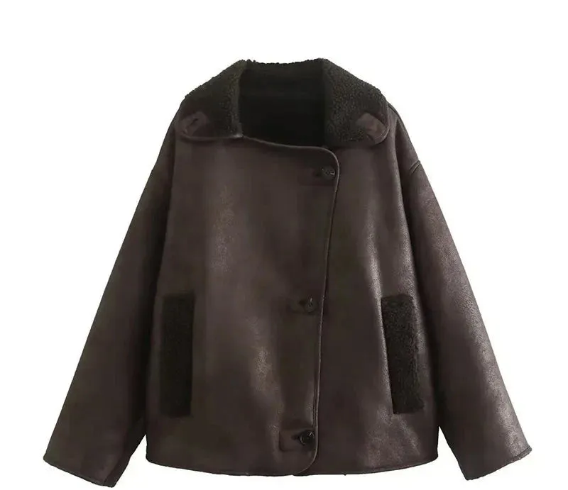 A&A Single-Breasted Lapel Double-Sided Suede Coat