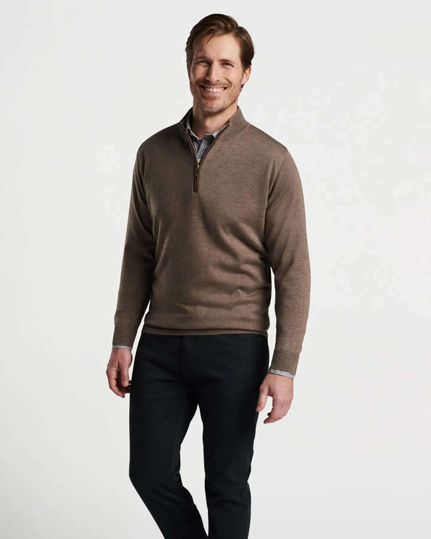 AUTUMN CREST SUEDE TRIM 1/4 ZIP SWEATER - BIRCH