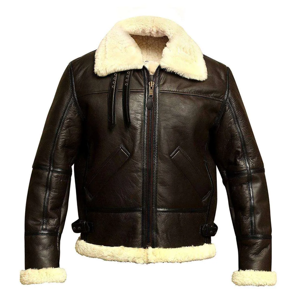 B3 Bomber Aviator Shearling Leather Jacket With Faux Fur