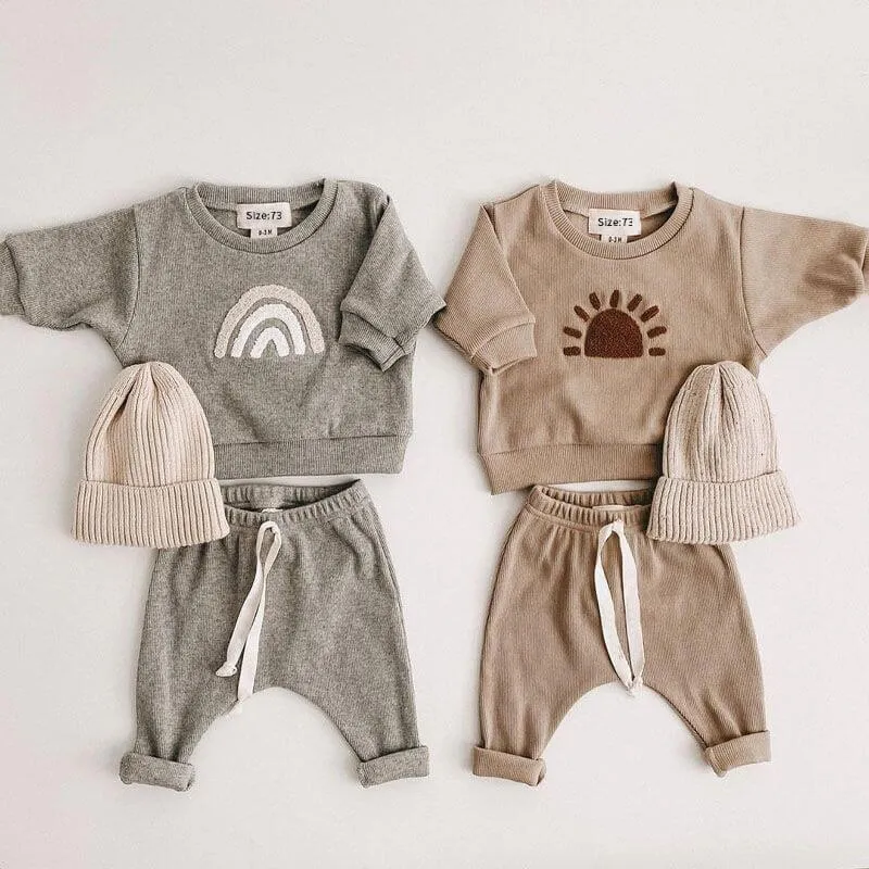 Baby Rainbow Sun Pattern Hoodies Combo Pants Sets