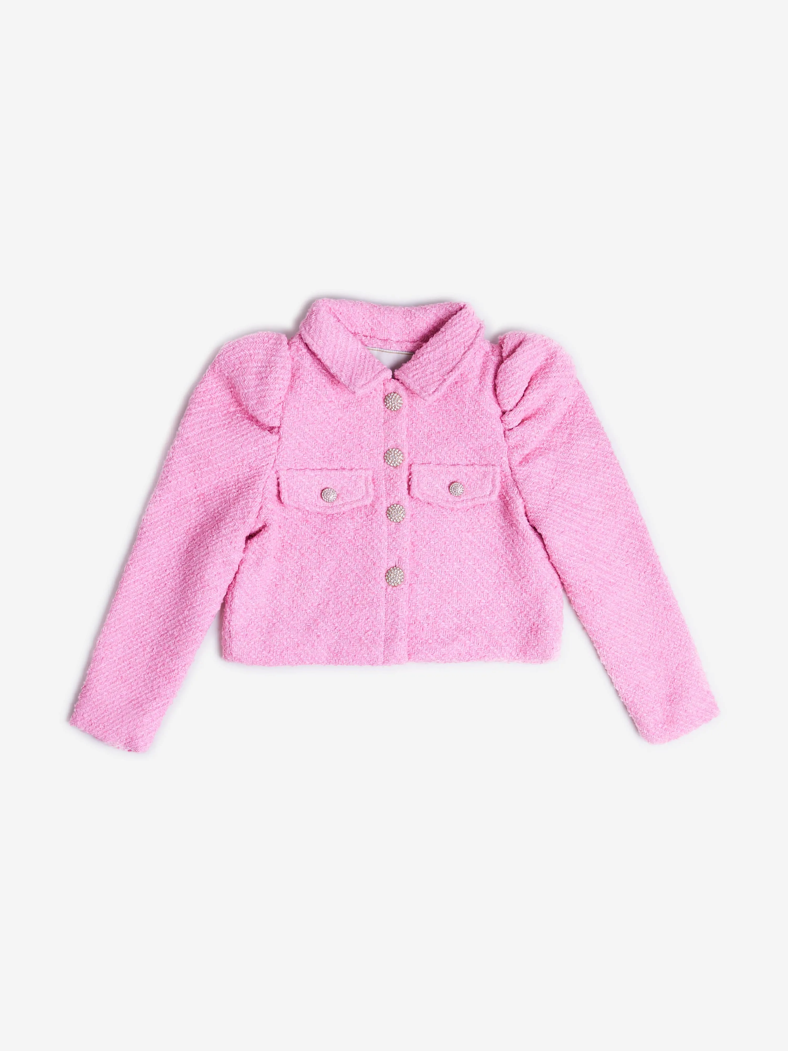 BCBG Girls Tweed Puff Sleeve Jacket in Pink