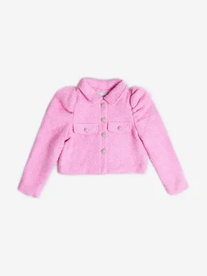 BCBG Girls Tweed Puff Sleeve Jacket in Pink