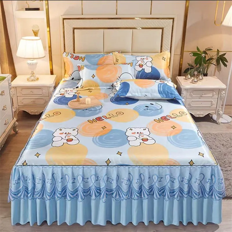 Bed Skirt Style Bedspread Lace Set