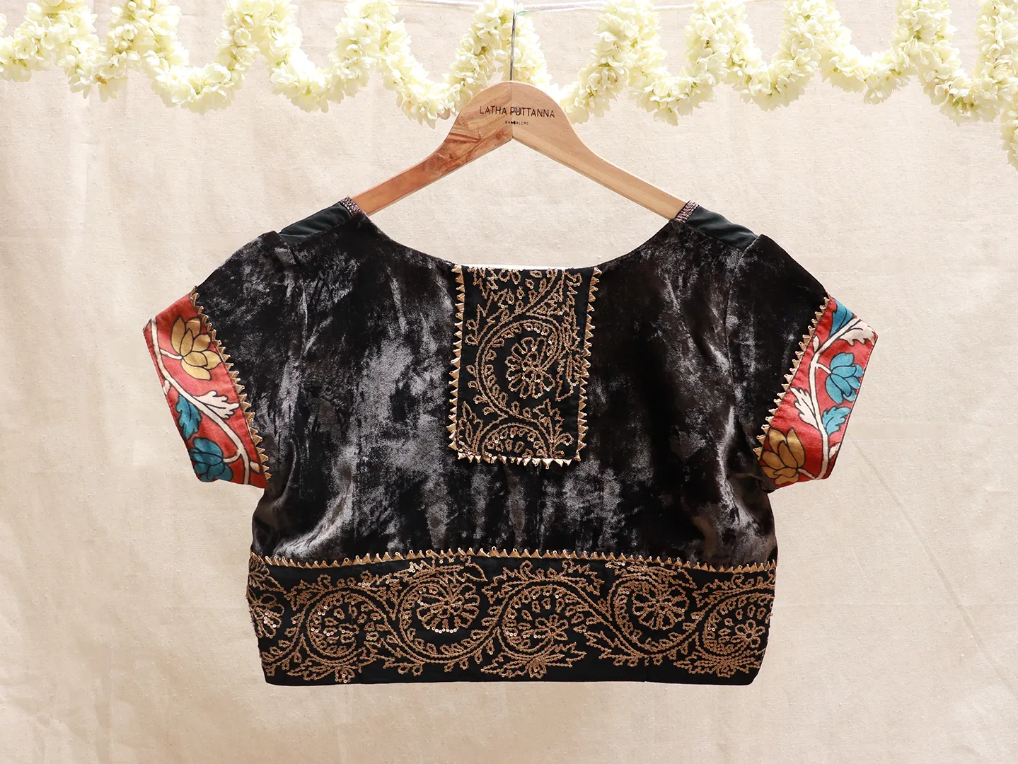 Black, crepe silk, Hand-embroidery Blouse