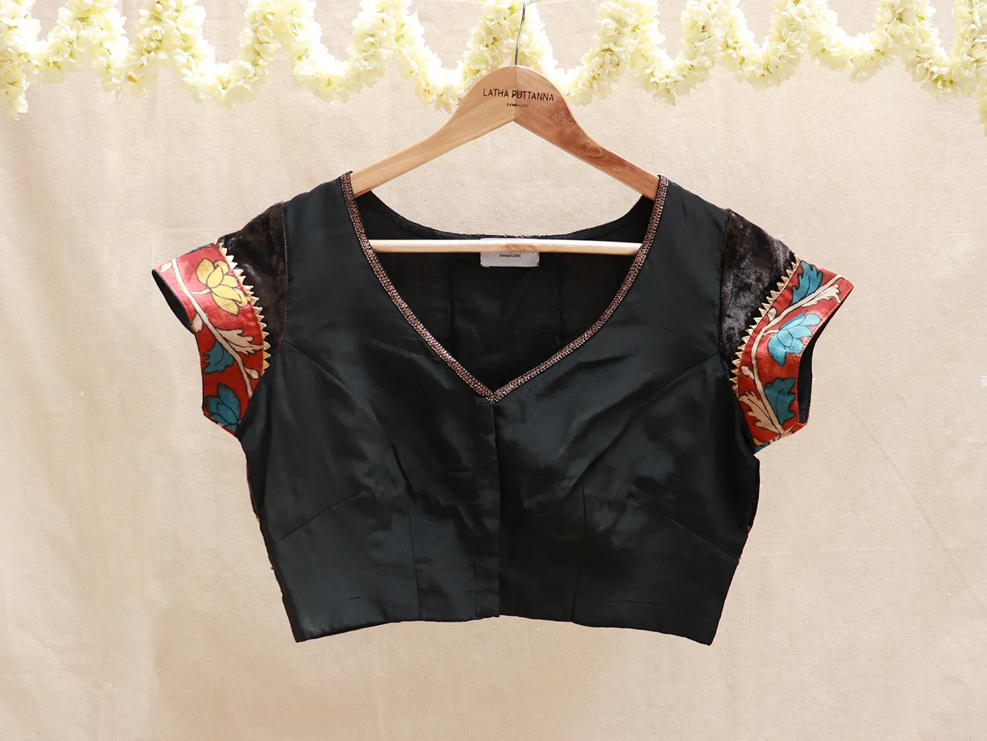 Black, crepe silk, Hand-embroidery Blouse