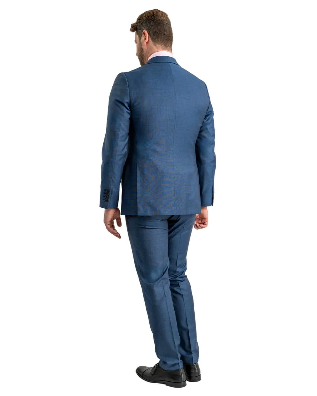 Blue Super 100s Sharkskin Peak Lapel Suit Jacket