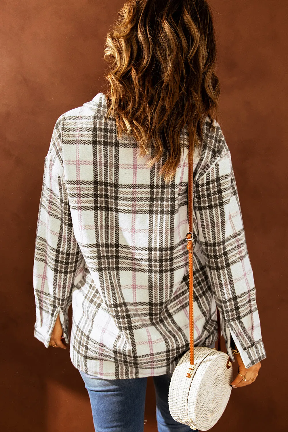 Buttoned Turn Down Collar Plaid Shacket