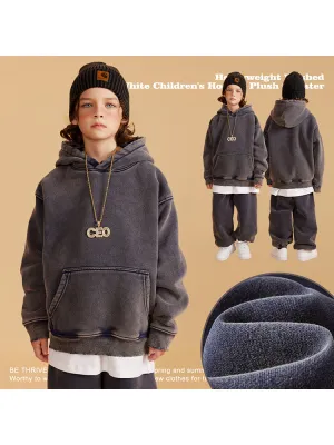 Casual Washed Pocket Kids Hoodies