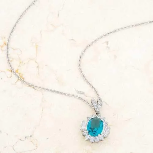 Chrisalee 3.2ct Aqua CZ Classic Drop Necklace