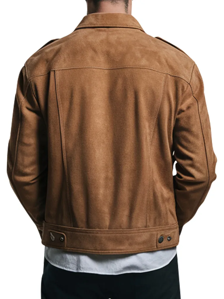 Classic Men's Camel Brown Suede Jacket