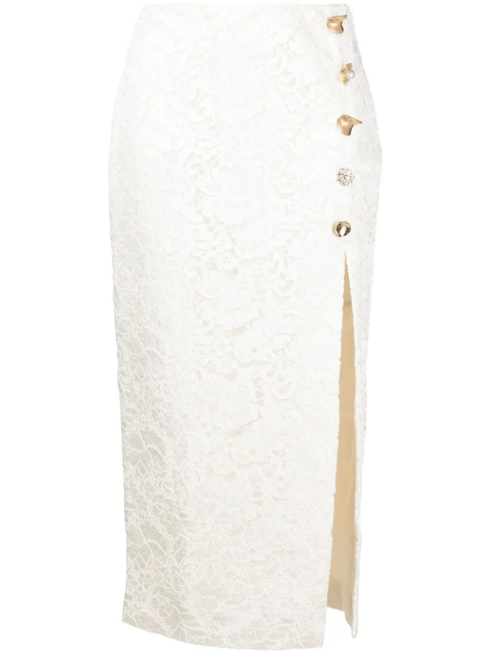 Cream Cord Lace Midi Skirt