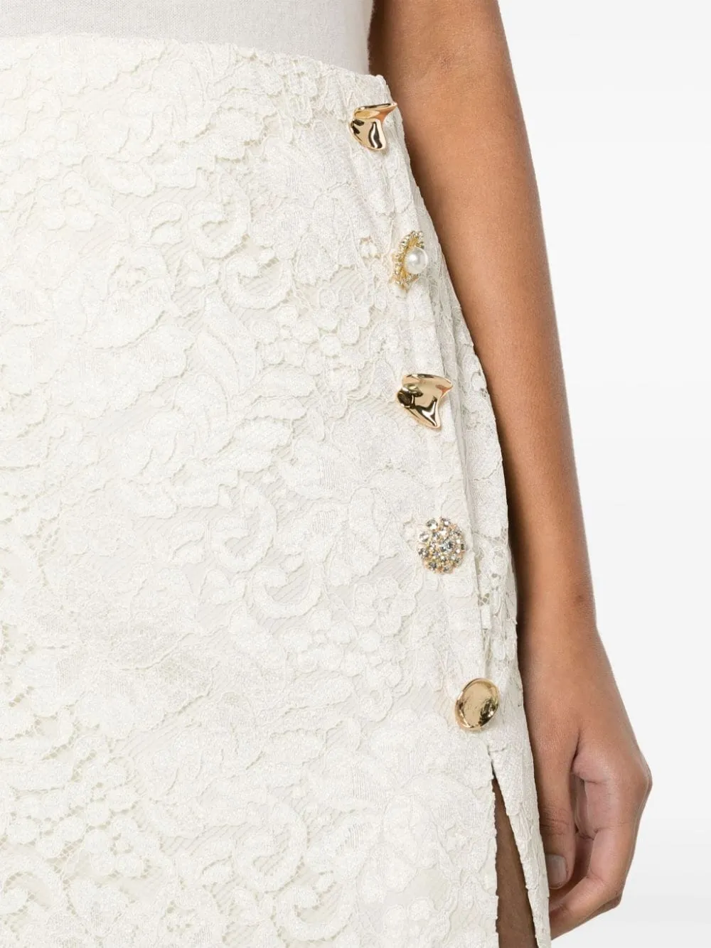 Cream Cord Lace Midi Skirt