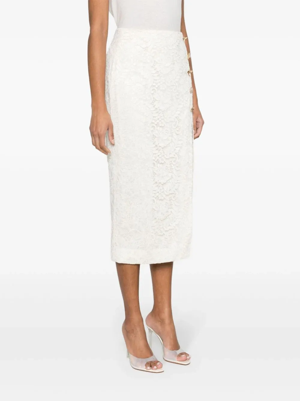 Cream Cord Lace Midi Skirt