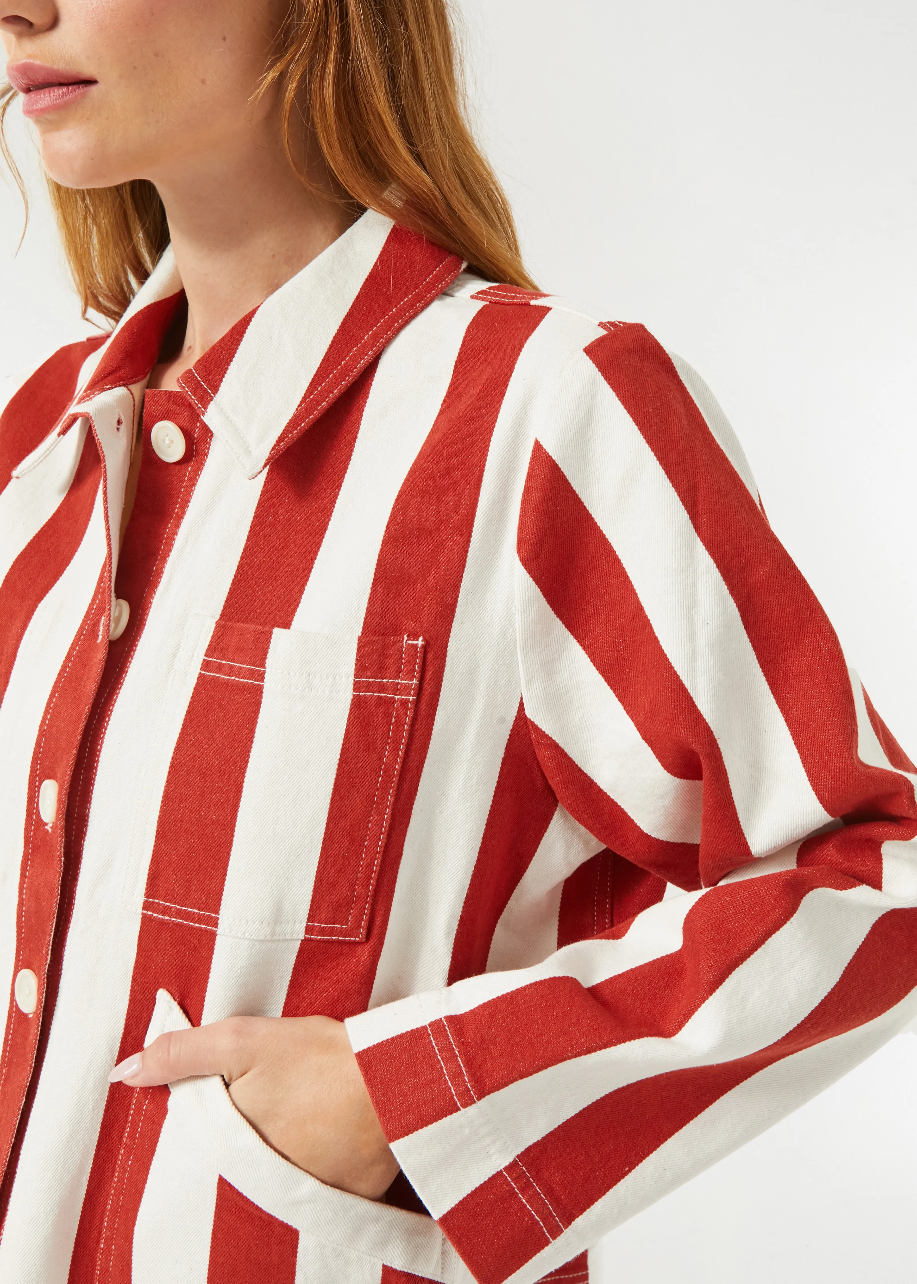 Dalton Chore Jacket Top | Brick Cabana Stripe