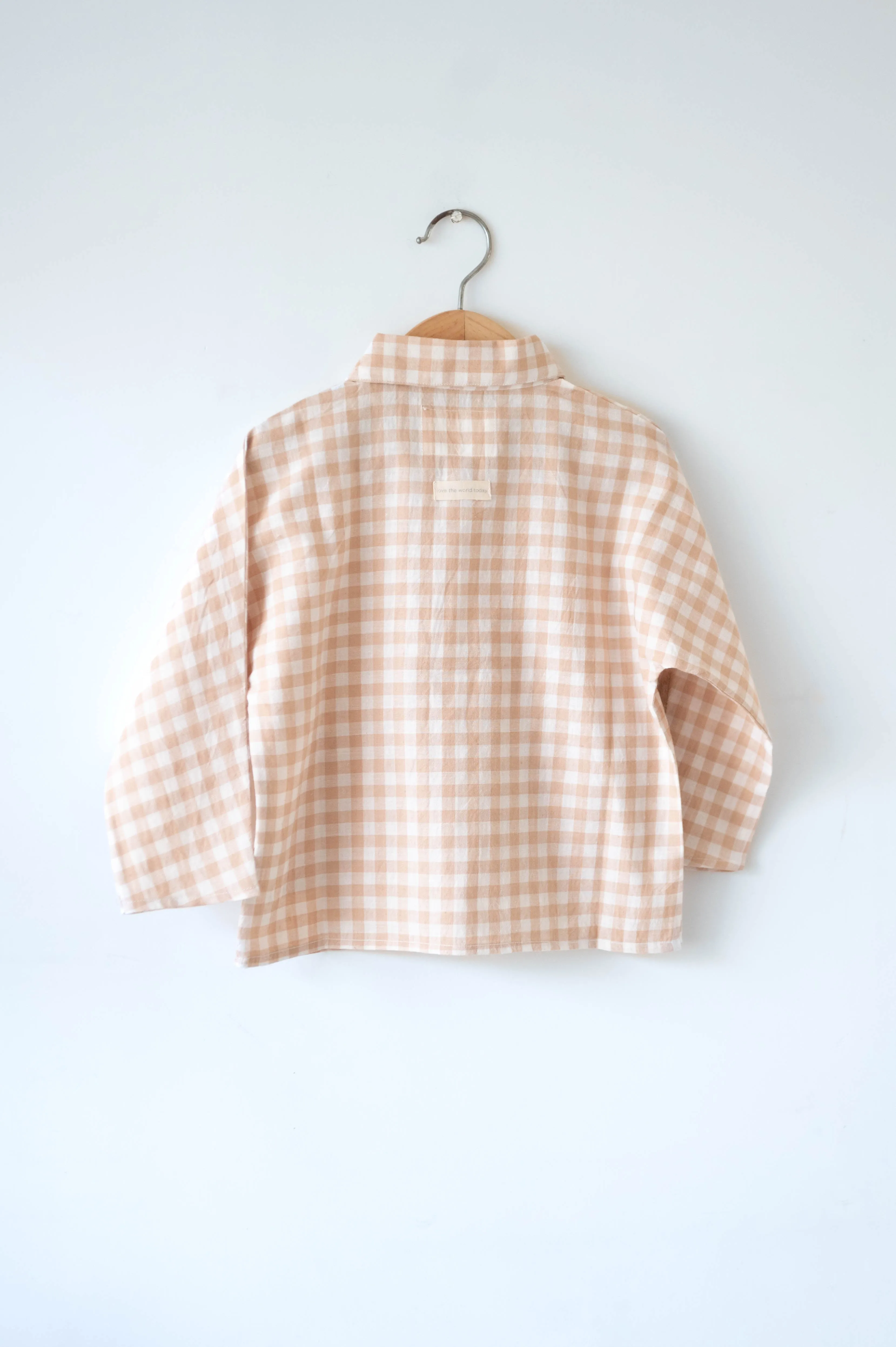 Dandelion wishes unisex kimono style baggy shirt in beige handwoven cotton checks