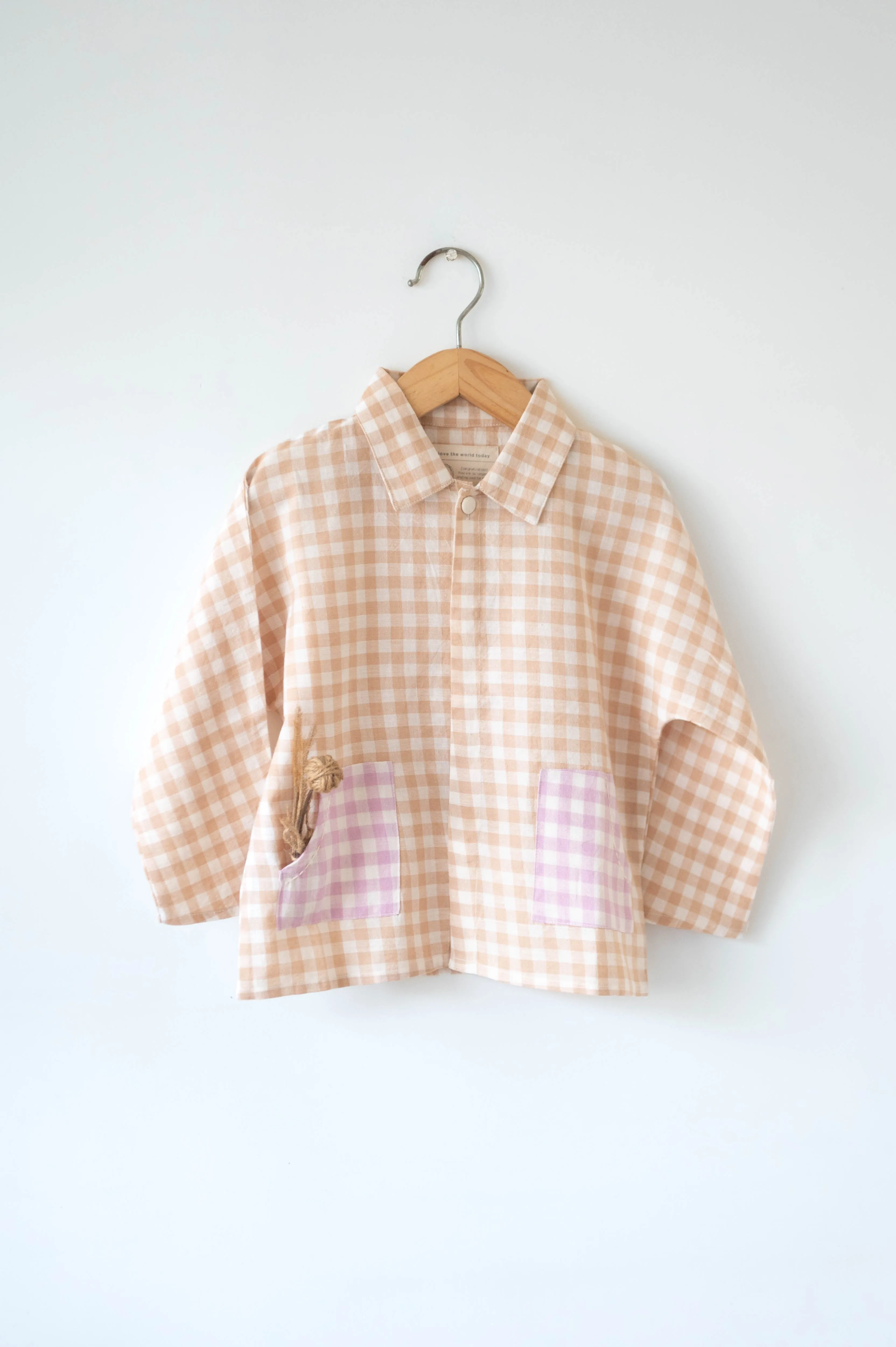 Dandelion wishes unisex kimono style baggy shirt in beige handwoven cotton checks