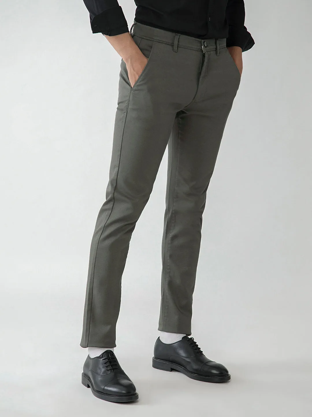 Dark Grey Plain Stretch Trouser