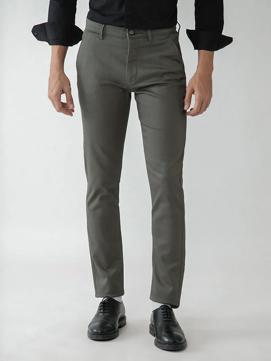 Dark Grey Plain Stretch Trouser