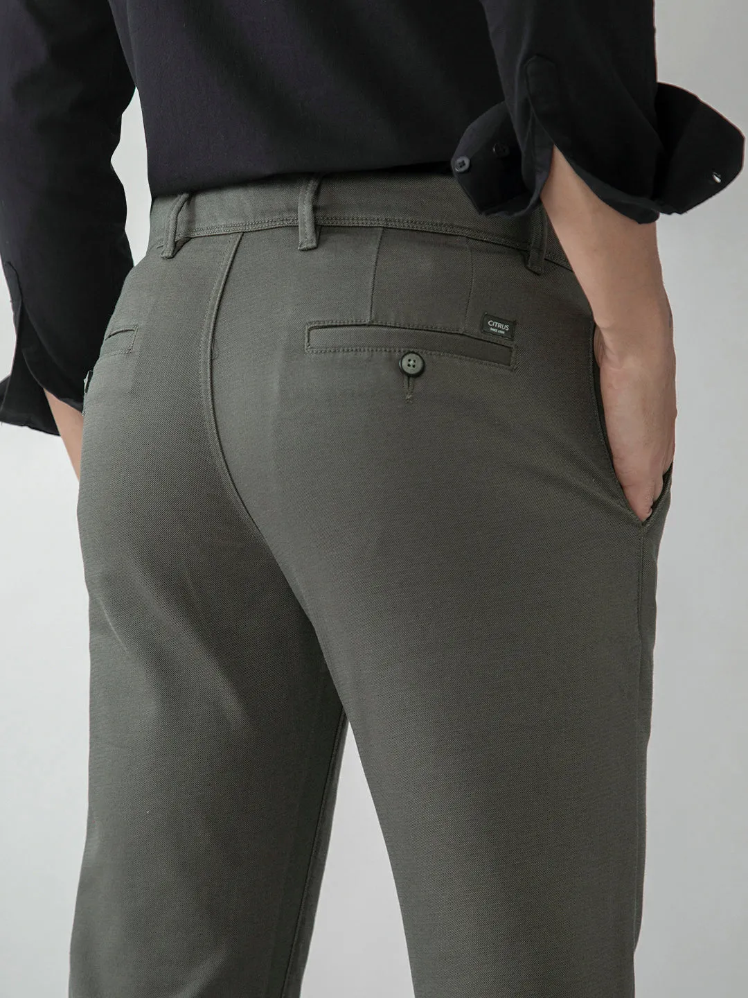 Dark Grey Plain Stretch Trouser