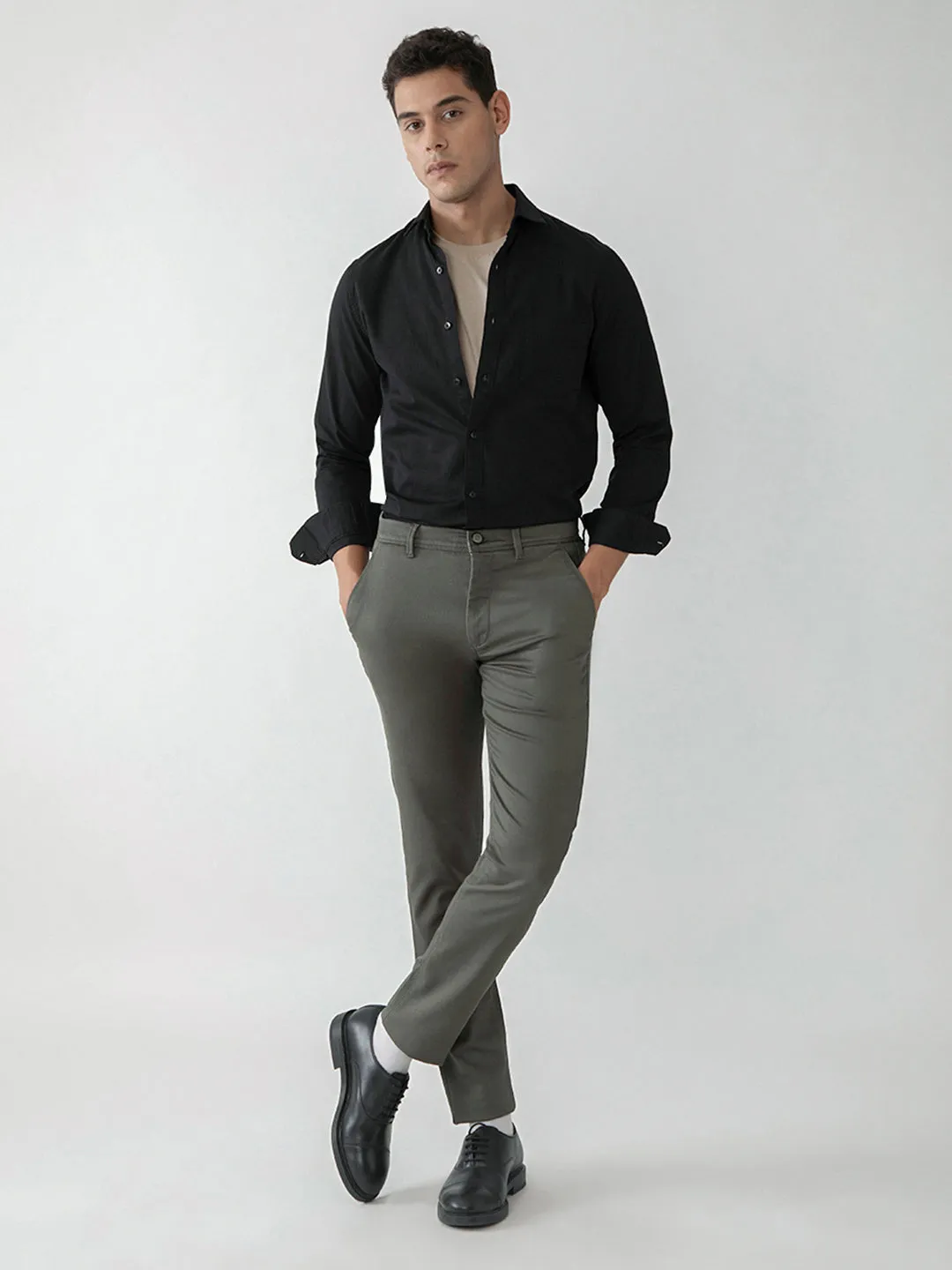 Dark Grey Plain Stretch Trouser