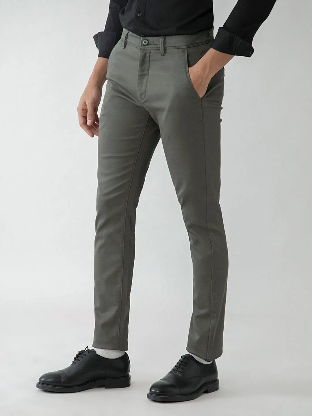 Dark Grey Plain Stretch Trouser