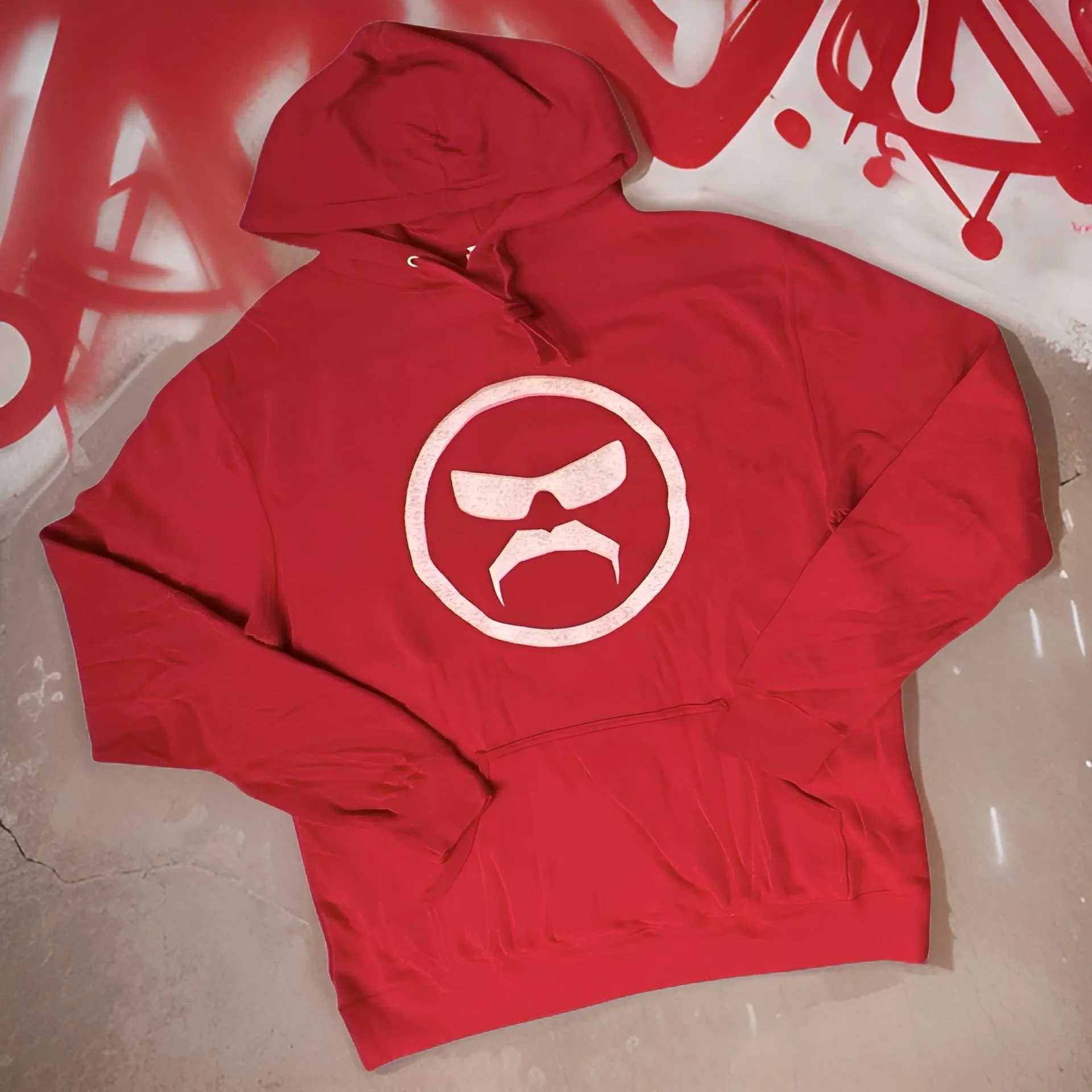 *DESIGN BY HUMANS* (RED) PULLOVER HOODIE (DISTRESSED LOGO STYLE)