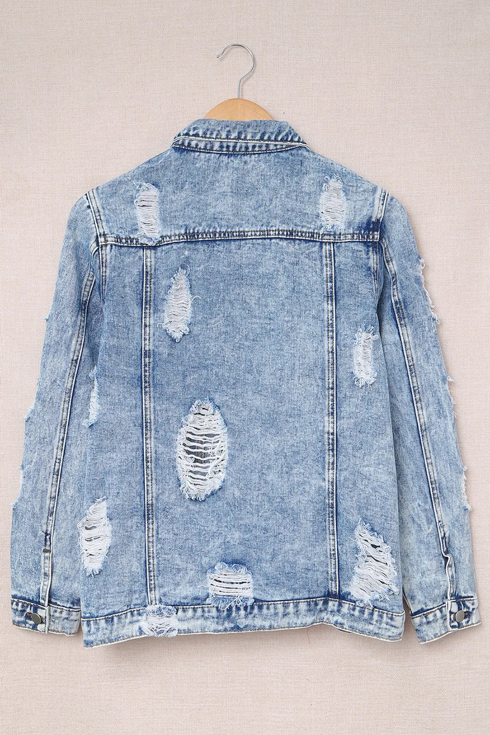 Distressed Buttons Washed Denim Jacket