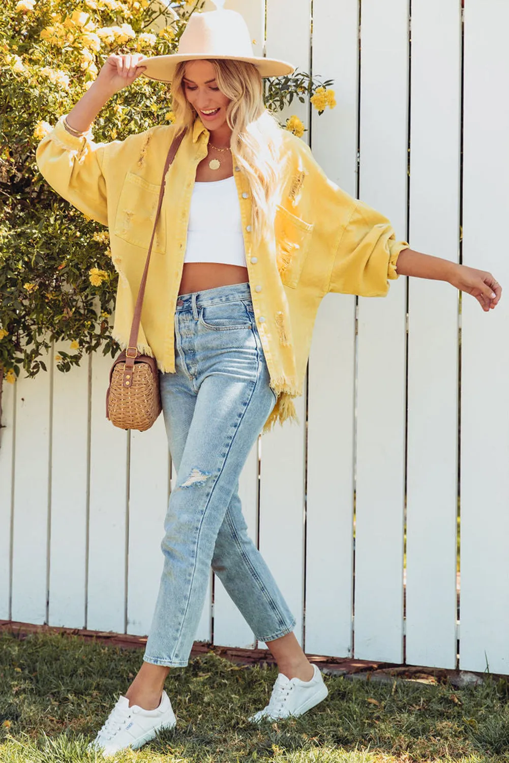 Distressed Fringe Trim Denim Jacket