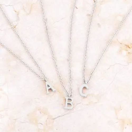 Elaina Rhodium Stainless Steel F Initial Necklace