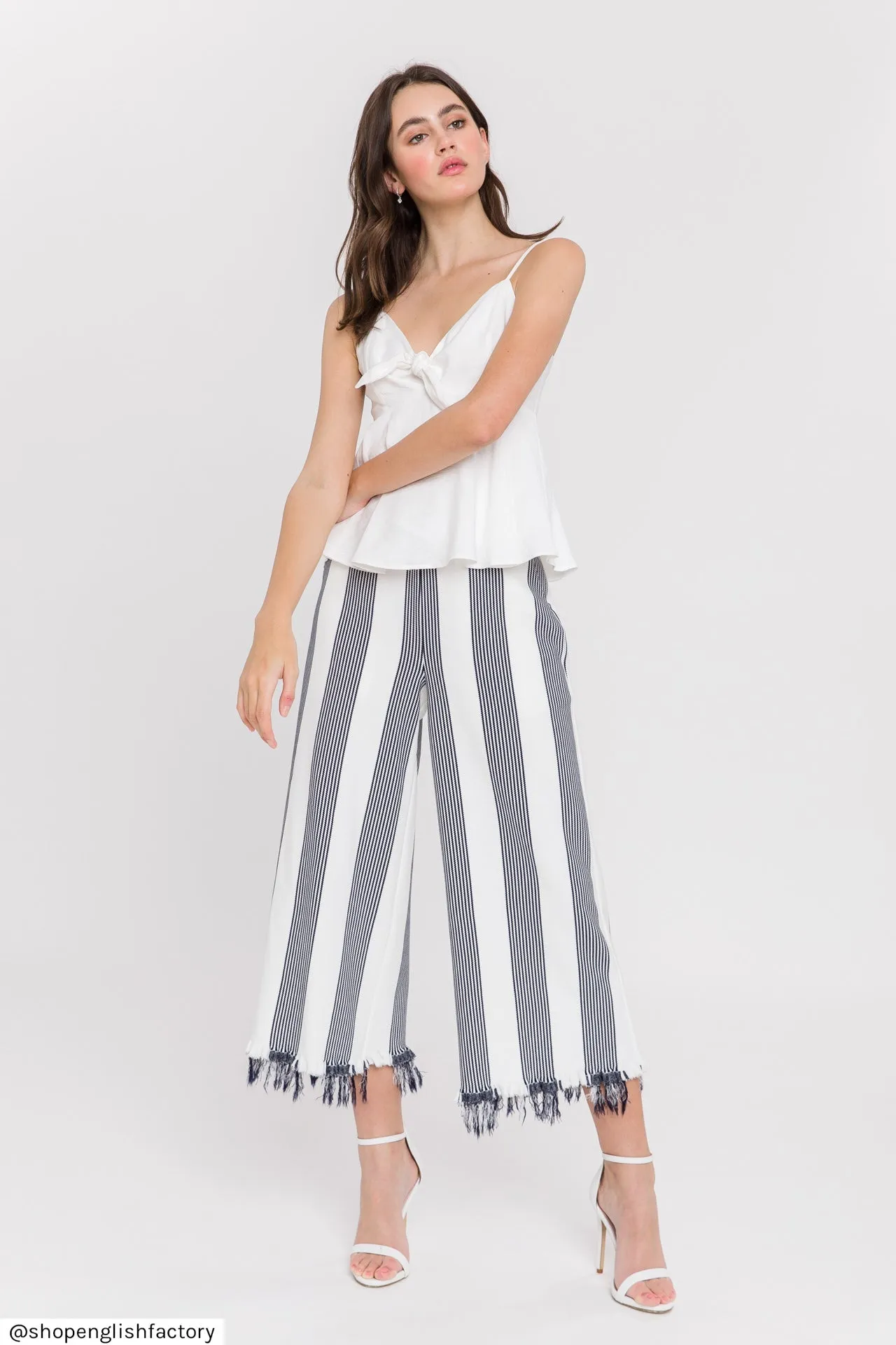 English Factory - Stripe Fringe hem Pants