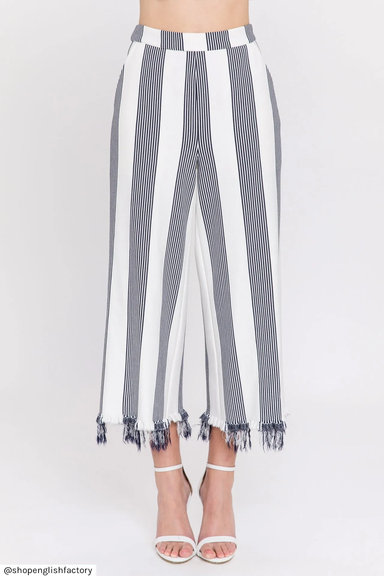 English Factory - Stripe Fringe hem Pants