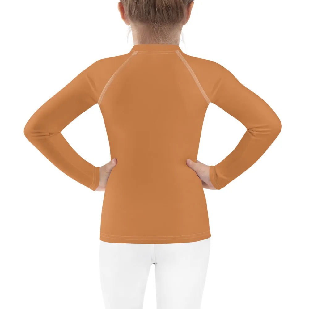 Everyday Elegance: Long Sleeve Rash Guards for Little Girls - Raw Sienna