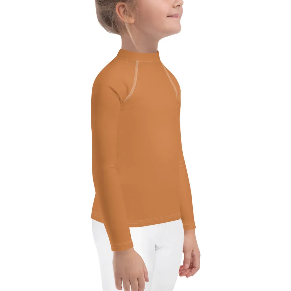 Everyday Elegance: Long Sleeve Rash Guards for Little Girls - Raw Sienna