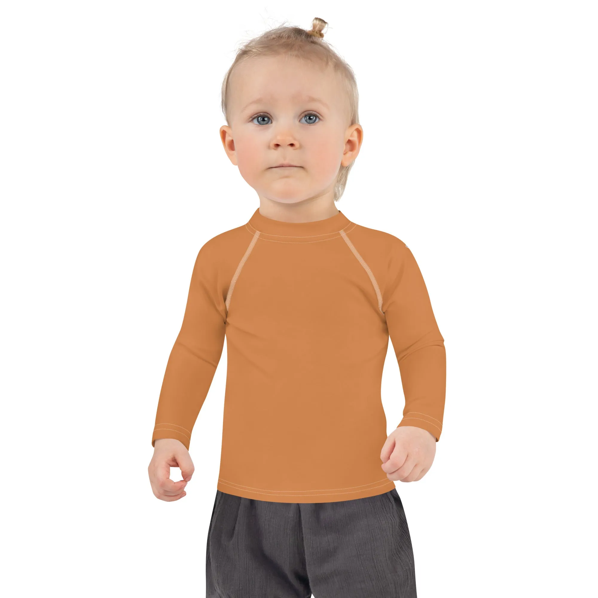 Everyday Elegance: Long Sleeve Rash Guards for Little Girls - Raw Sienna