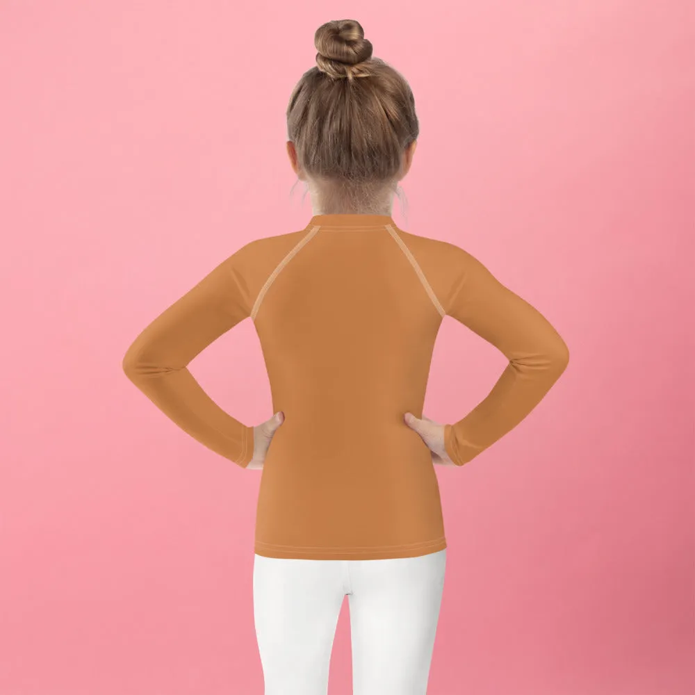 Everyday Elegance: Long Sleeve Rash Guards for Little Girls - Raw Sienna