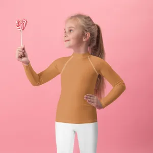 Everyday Elegance: Long Sleeve Rash Guards for Little Girls - Raw Sienna