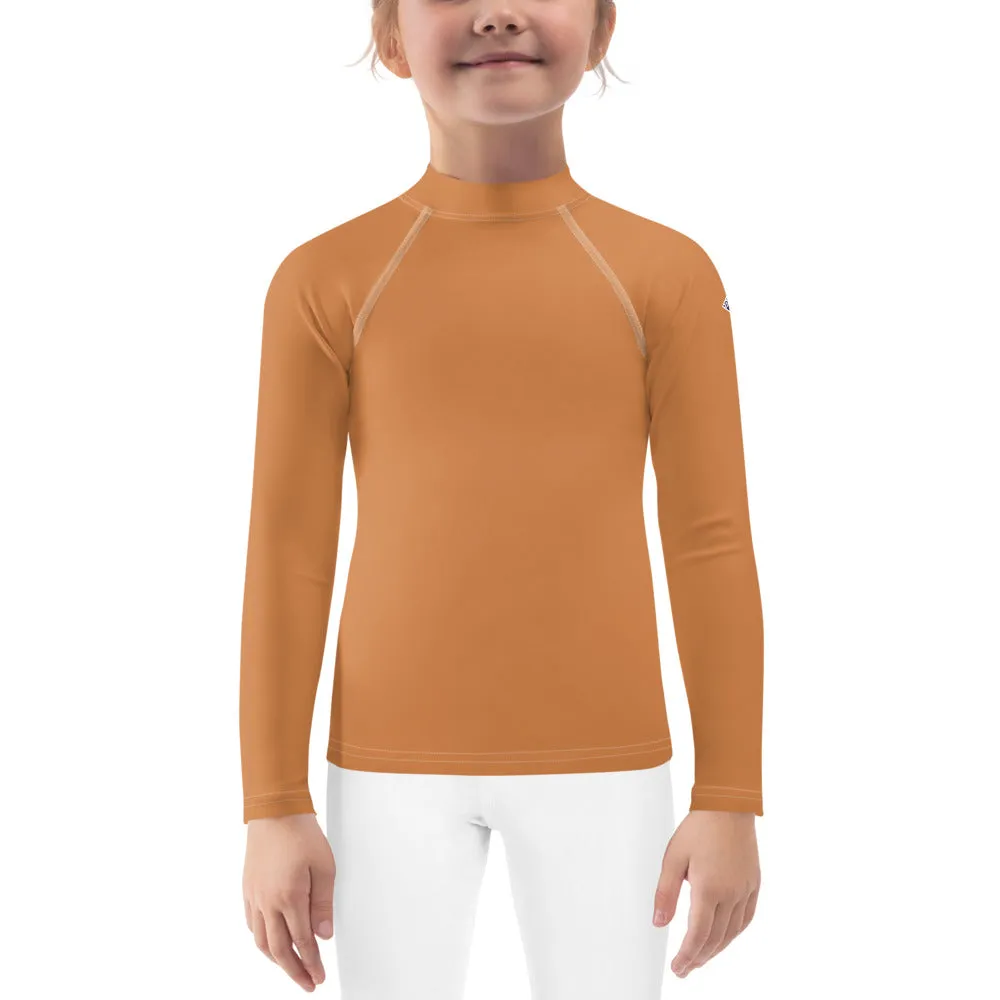 Everyday Elegance: Long Sleeve Rash Guards for Little Girls - Raw Sienna