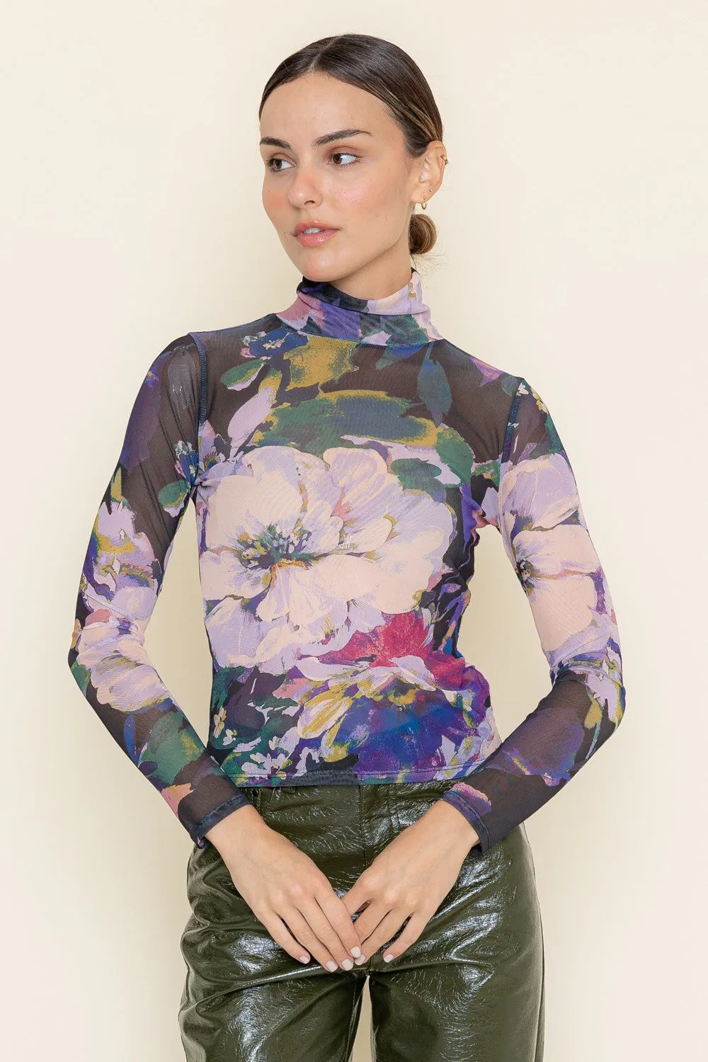 Fore Floral Mesh Mockneck Shirt