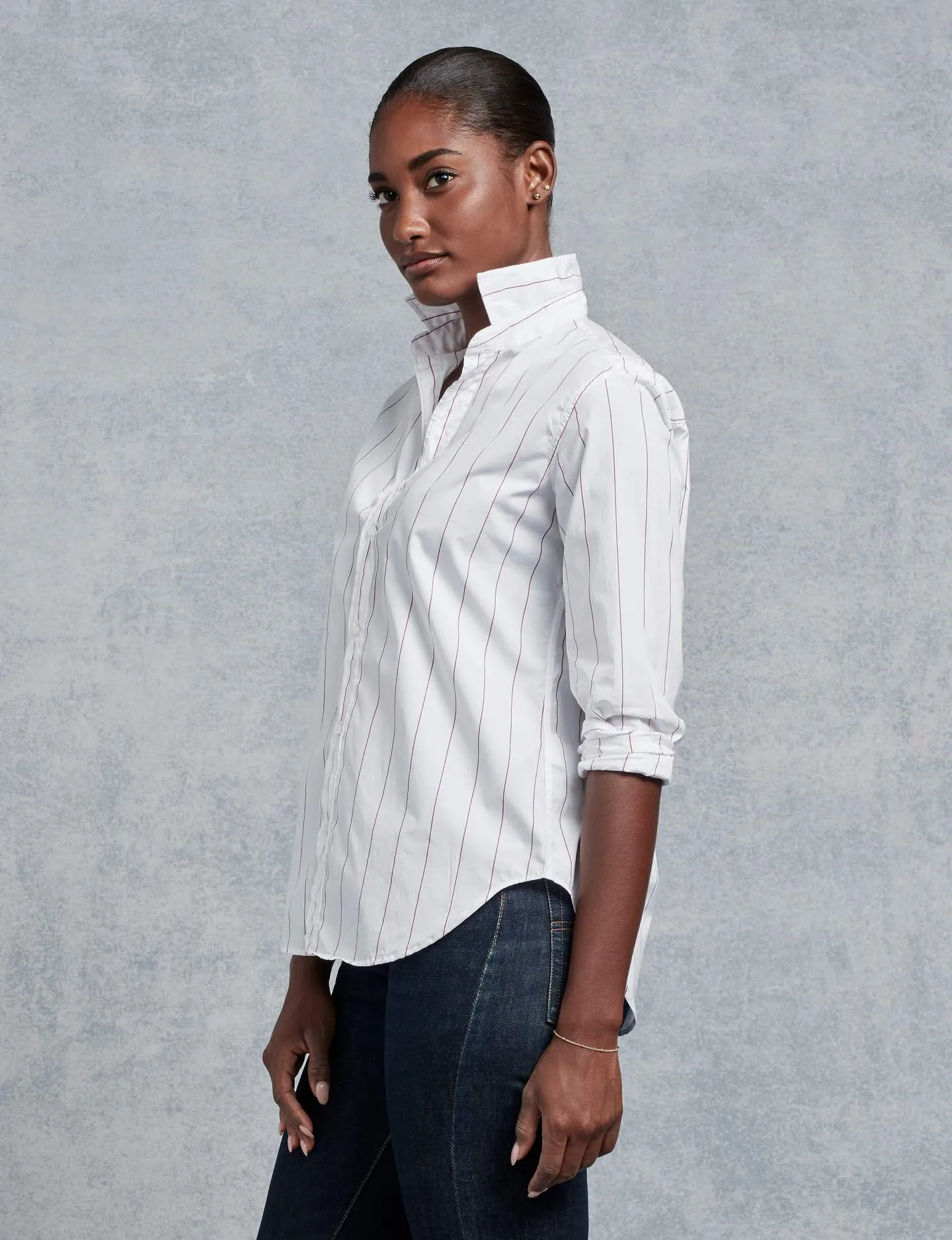 Frank & Eileen - Women's Button Down in White with Thin Red Stripe