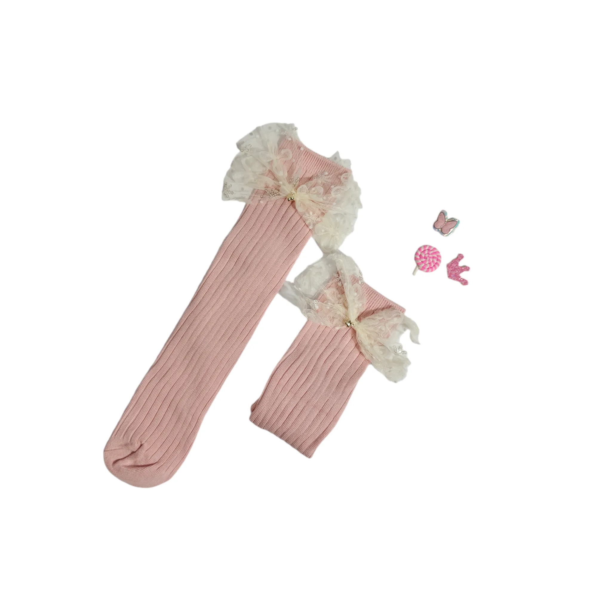 GIRLS' SEQUINED BOW KOREAN STYLE FREE SIZE LONG SOCKS