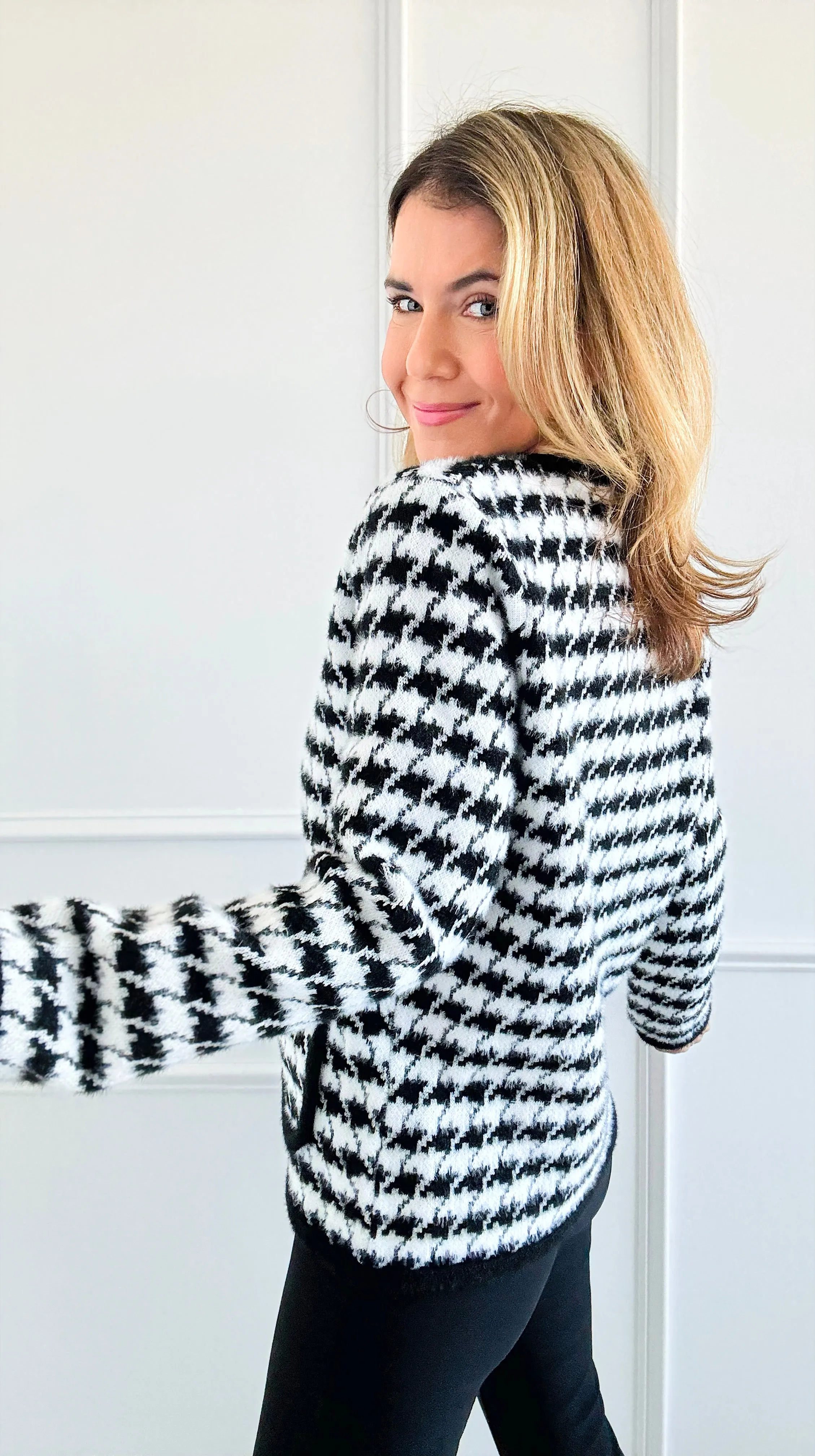 Houndstooth Tweed Jacket - White/ Black