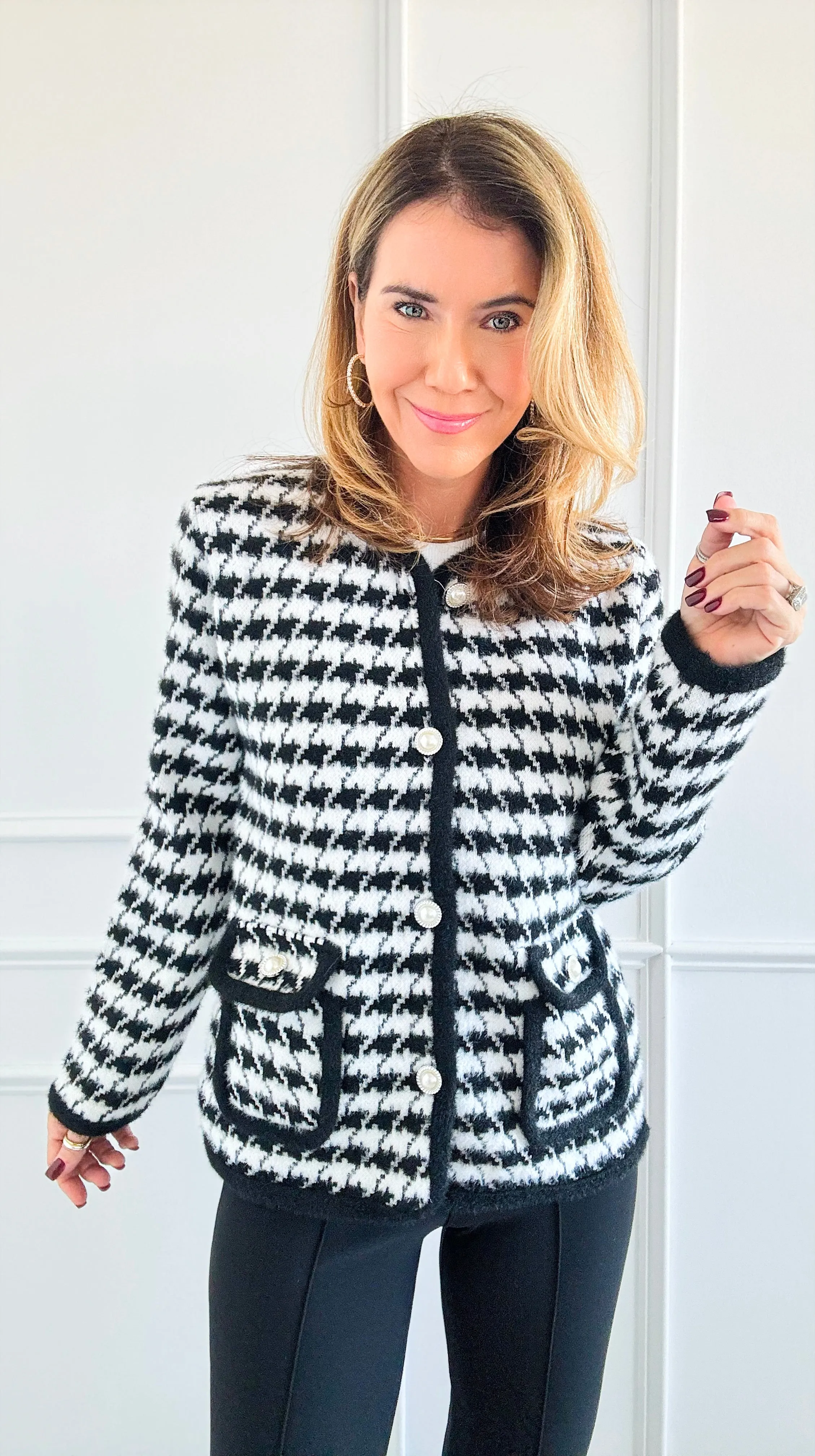 Houndstooth Tweed Jacket - White/ Black