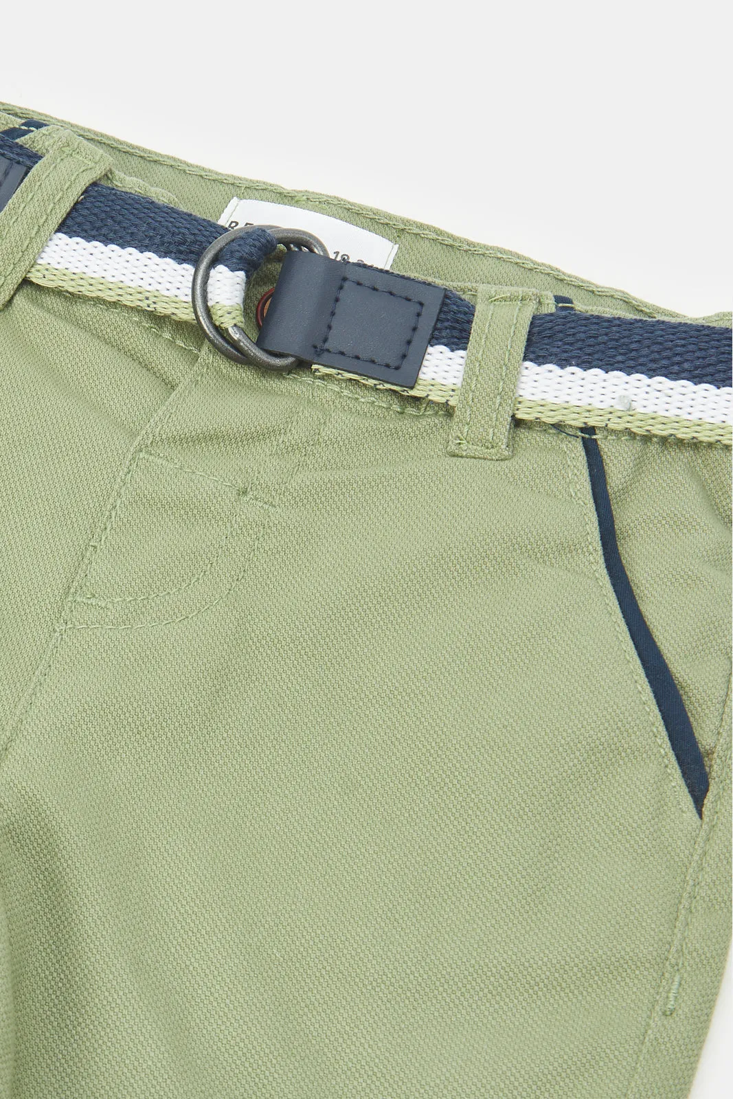 Infant Boys Olive Chino Shorts With Belt