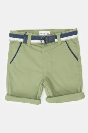 Infant Boys Olive Chino Shorts With Belt