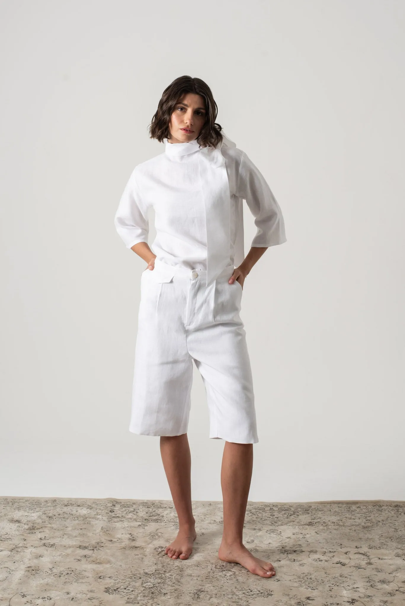 Jager Bermuda Linen Shorts White