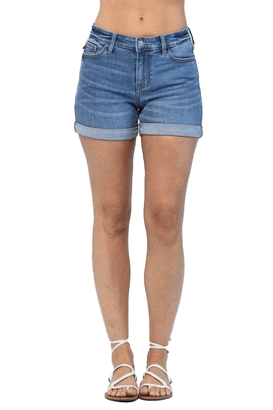 Judy Blue Medium Mid Rise Cuffed Shorts